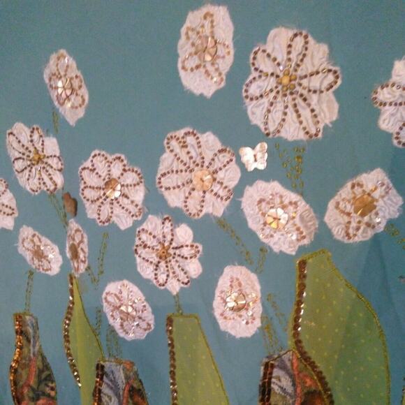 Basil & Maude Aqua Colored A-line Skirt Flowers sz 6 - Picture 6 of 8